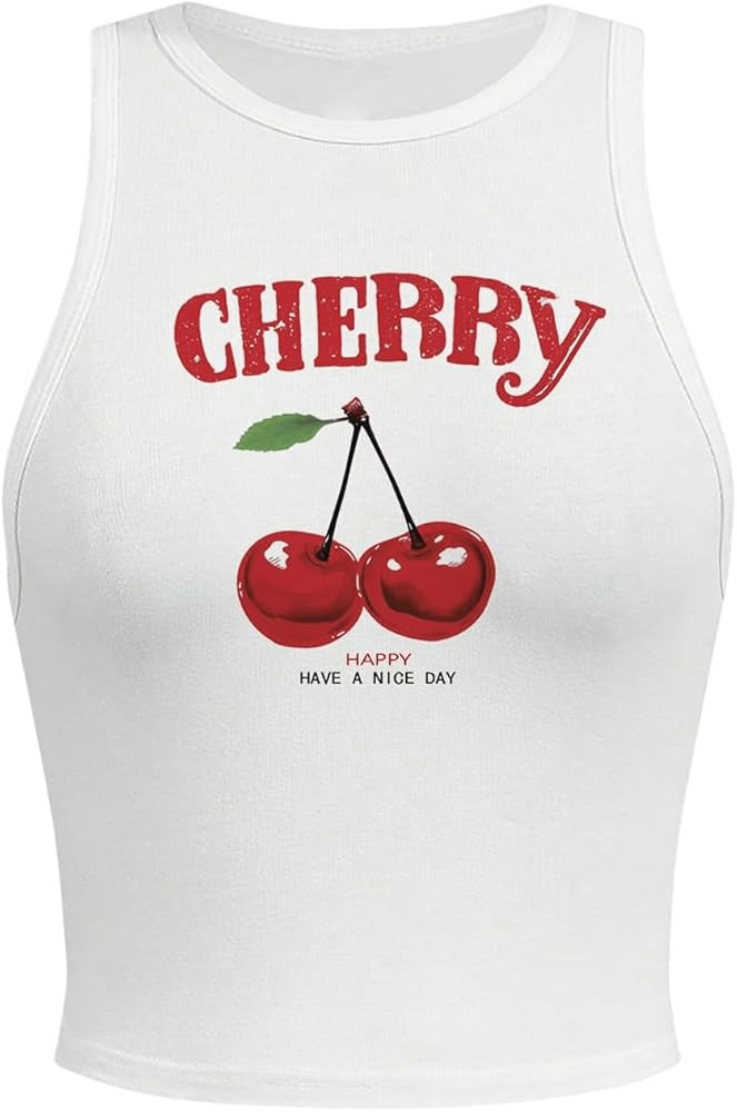 SHENHE Women's Y2k Cherry Tank Top Crew Neck Graphic Fitted Sleeveless Crop Tank Shirt | Amazon (US)