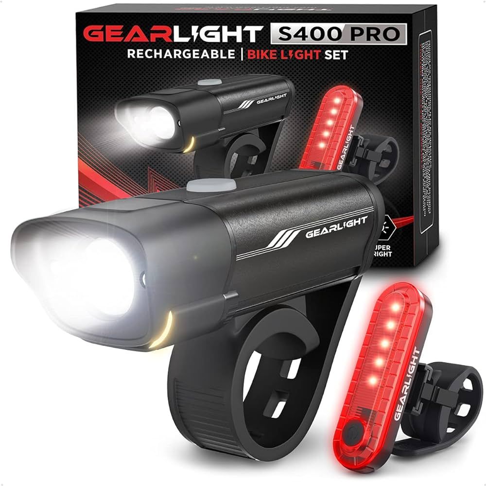 GearLight S400 Rechargeable Bike Light Set - Night Riding Accessories - White Elephant Stocking S... | Amazon (US)