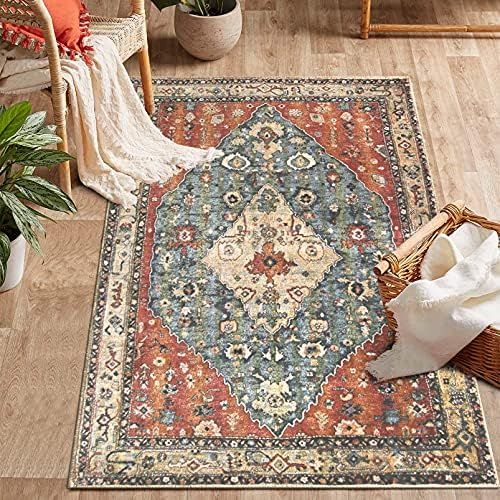 Lahome Boho Tribal Area Rug - 3x5 Persian Distressed Entry Throw Rug Bohemian Faux Wool Indoor Accen | Amazon (US)