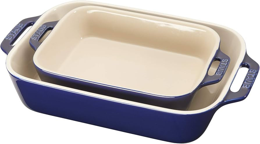 Staub Ceramic 2-pc Rectangular Baking Dish Set - Dark Blue | Amazon (US)