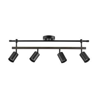 Globe Electric Nashville 2.58 ft. 4-Light Matte Black Linear Track Lighting Kit with Faux Wood Ac... | The Home Depot