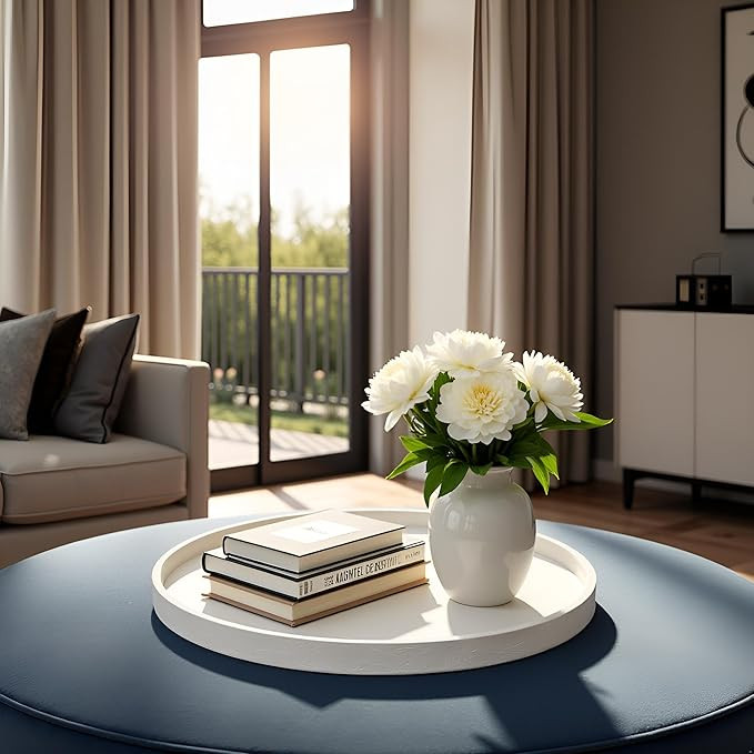 20 * 20 inches High-end Luxury Leather Round Oversized Service Tray, Ottoman & Coffee Tray for Fa... | Amazon (US)