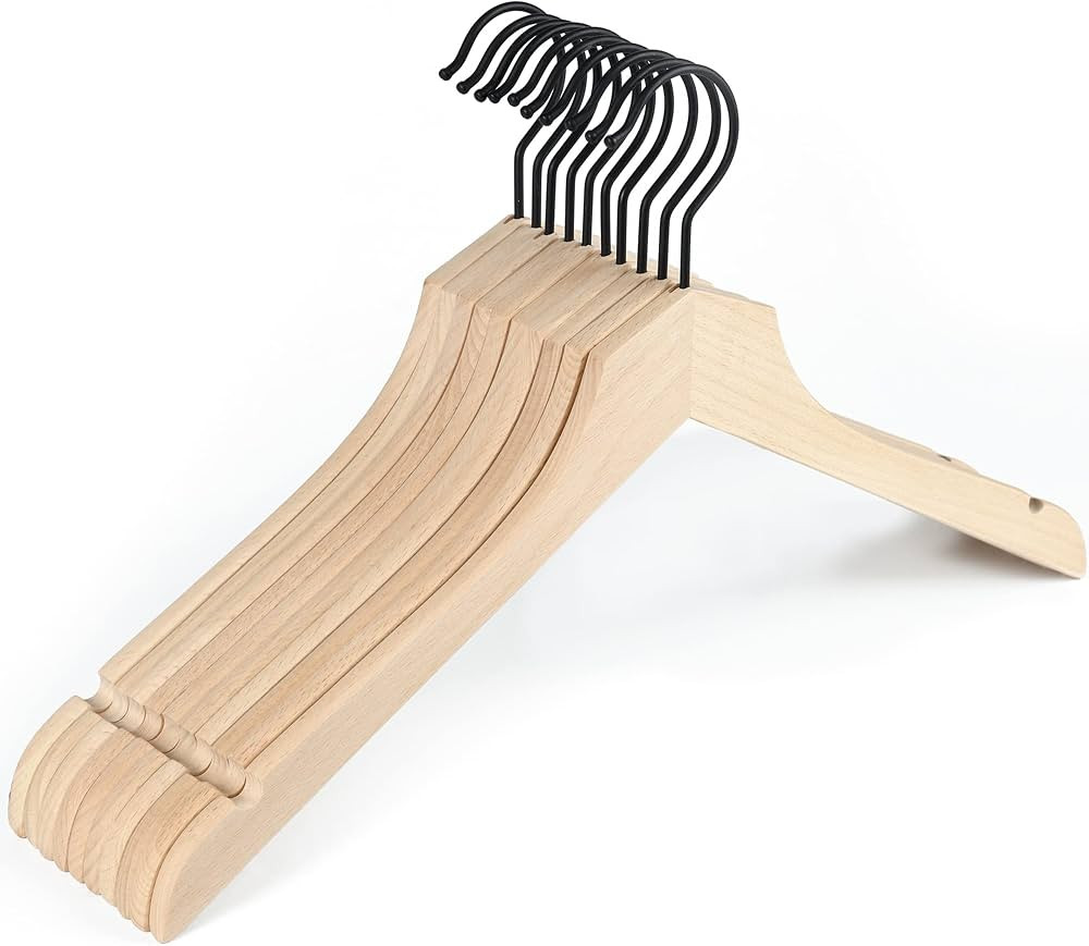 Amber Home 24 Pack Stylish Thin Solid Wooden Shirt Dress Hangers, Sturdy Natural Slim Wood Coat J... | Amazon (US)