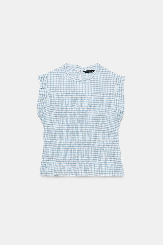 Zara - Gingham Smocked Top - Ecru/Yellow - Xl - Woman | Zara UK