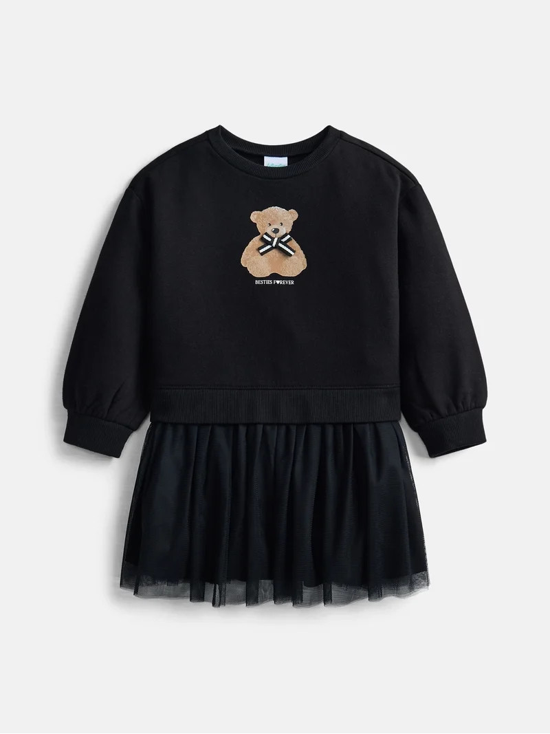 Wonder Nation Toddler Girls' Sweatshirt Dress with Tulle Skirt, Sizes 12M-5T | Walmart (US)