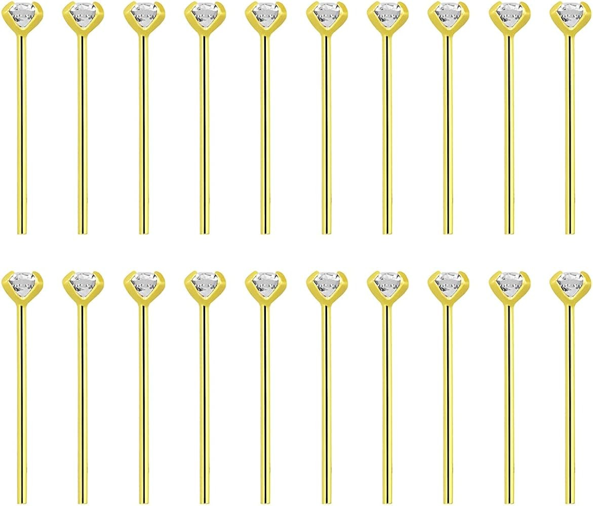 20PCS 18k Gold Plated 925 Sterling Silver 22G 6mm (1/4") Nose Bone Stud Ring/ 11mm (7/16") Bendab... | Amazon (US)