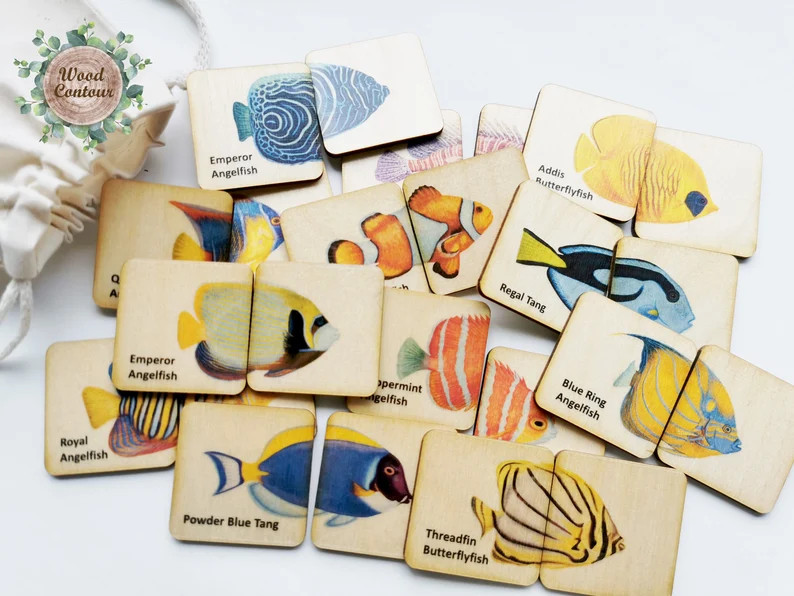 Montessori Wooden Tropical Fish Ocean Puzzle Game/ Homeschool Preschool Kindergarten Matching Car... | Etsy (Global)