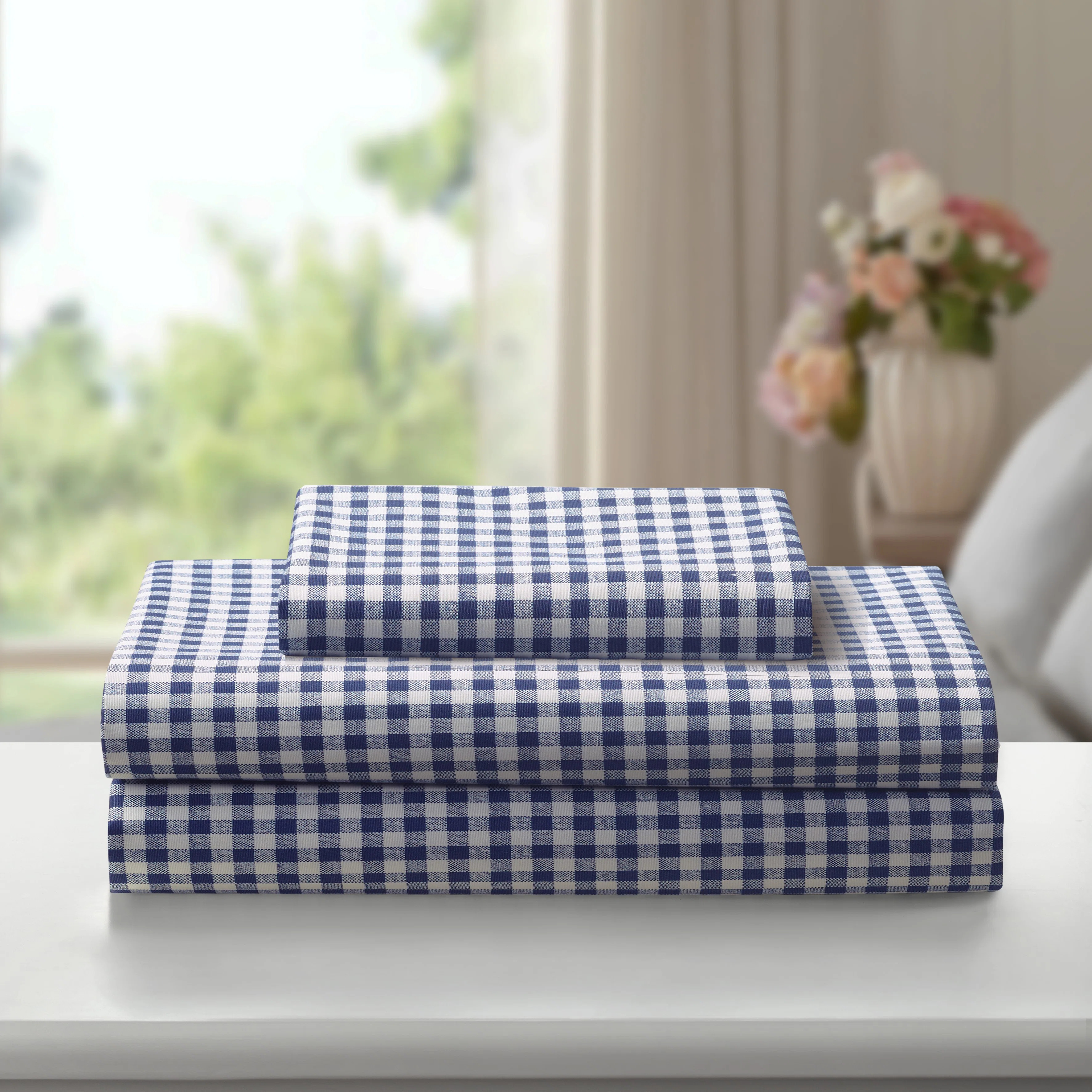 Gingham 250 Thread Count Plaid 100% Cotton Sheet Set | Wayfair North America