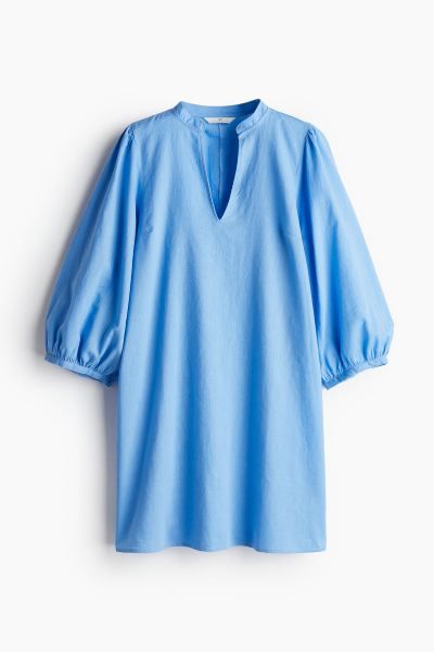 Linen-blend Dress - Blue - Ladies | H&M US | H&M (US + CA)
