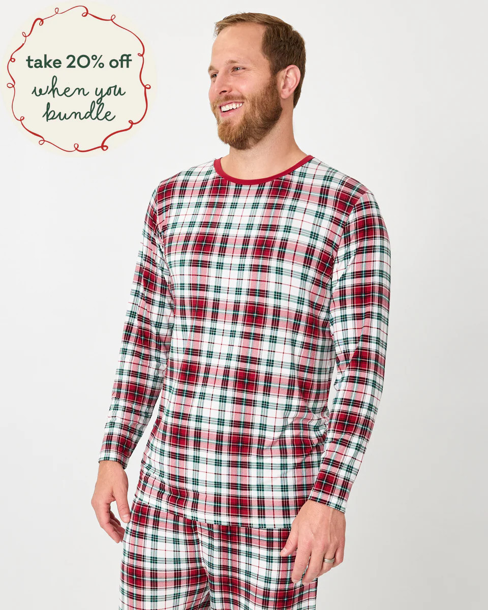 Holly Plaid Men's Long Sleeve Pajama Top | Little Sleepies