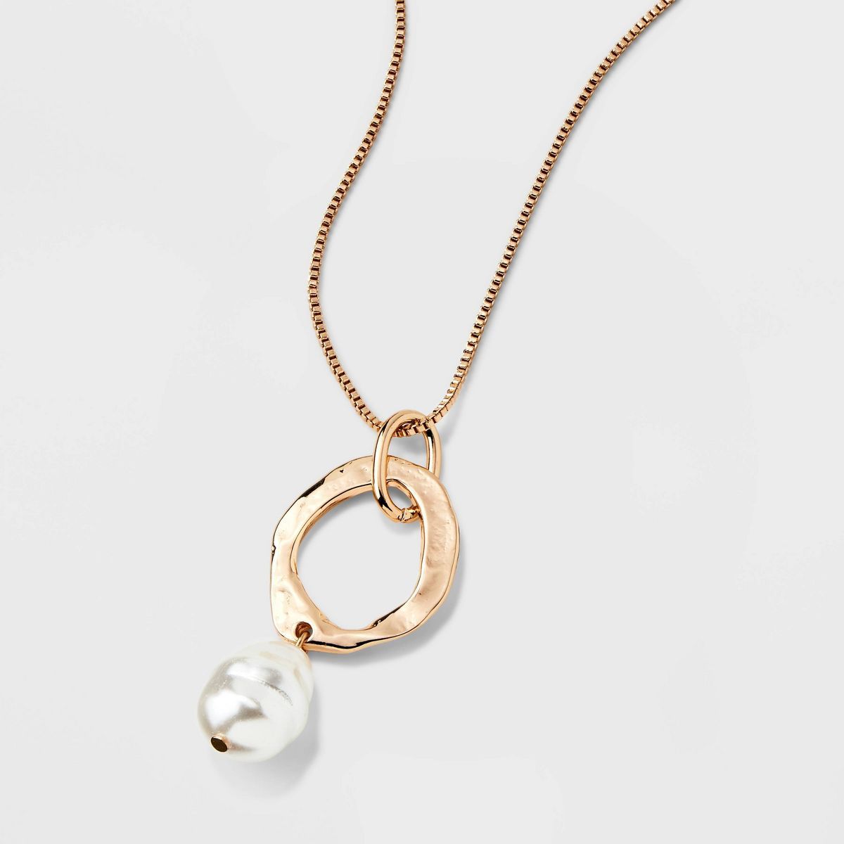 Hammered Ring and Pearl Drop Pendant Necklace - A New Day™ Gold | Target
