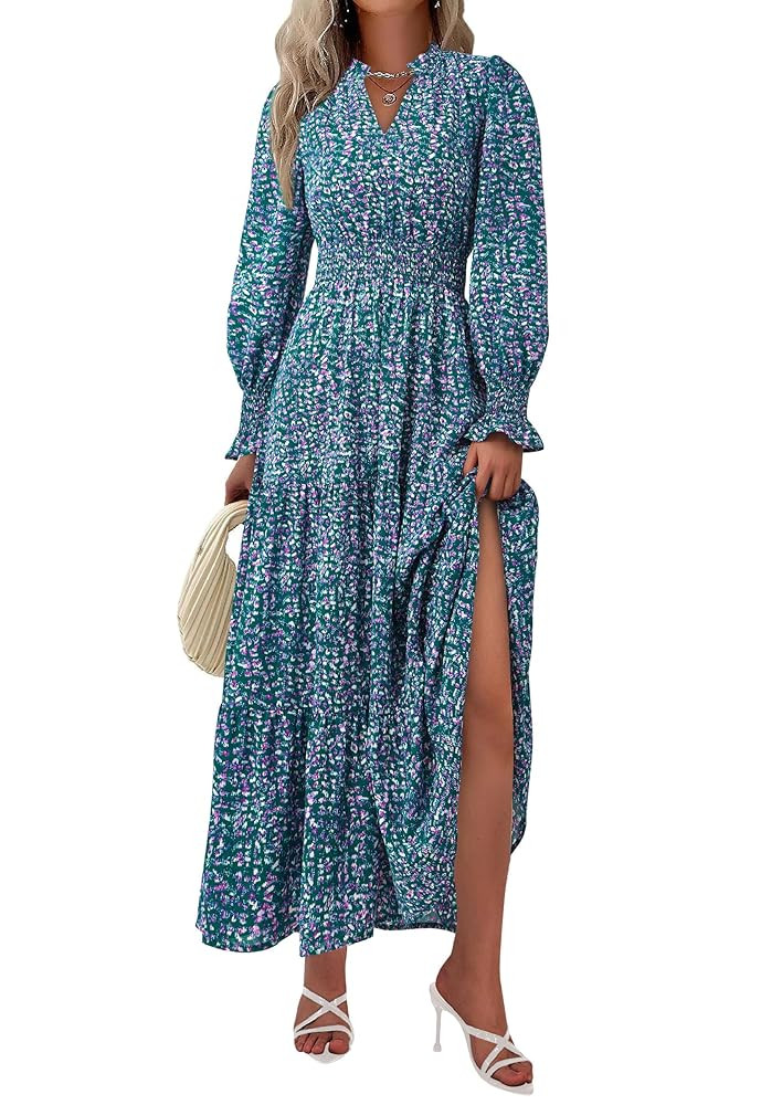 PRETTYGARDEN Women's Floral Maxi Dress 2025 Fall Long Sleeve V Neck Casual A Line Long Flowy Boho... | Amazon (US)