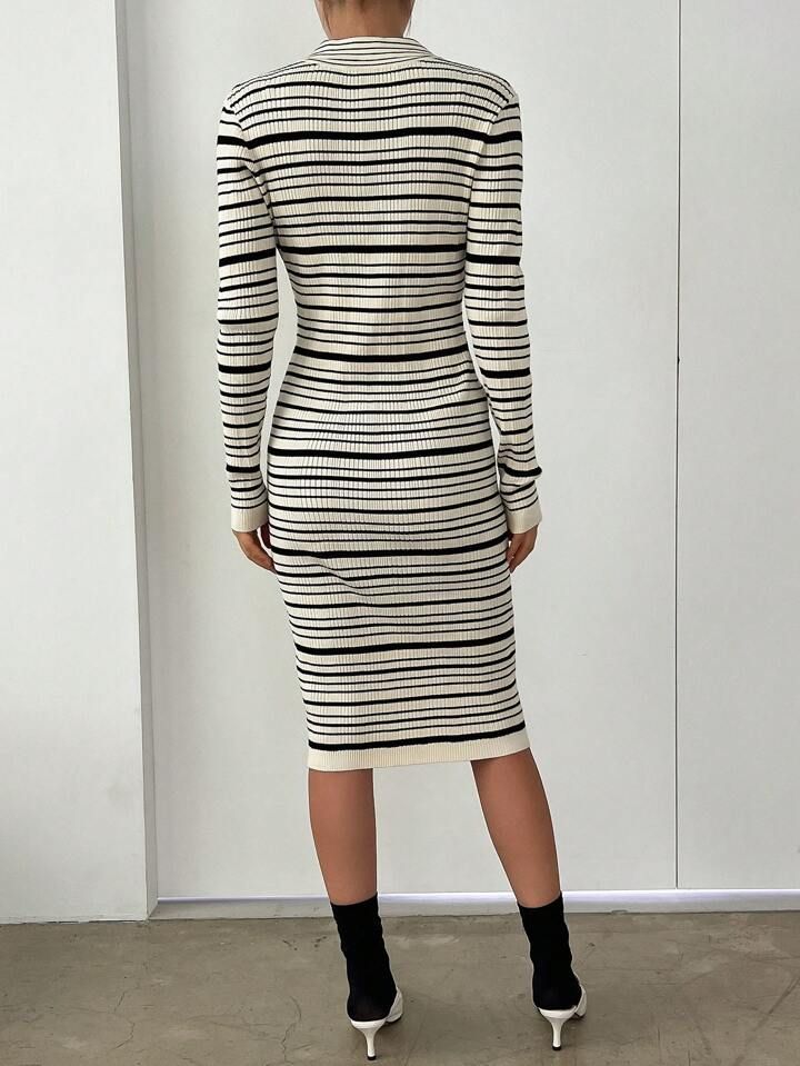 DAZY Striped Pattern Button Front Sweater Dress | SHEIN