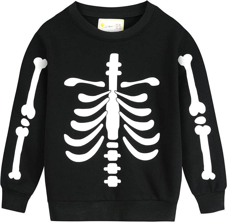 Toddler Boys Girls Sweatshirt Halloween Pumpkin Shirt Long Sleeve Glow in Dark Skeleton Tops | Amazon (US)
