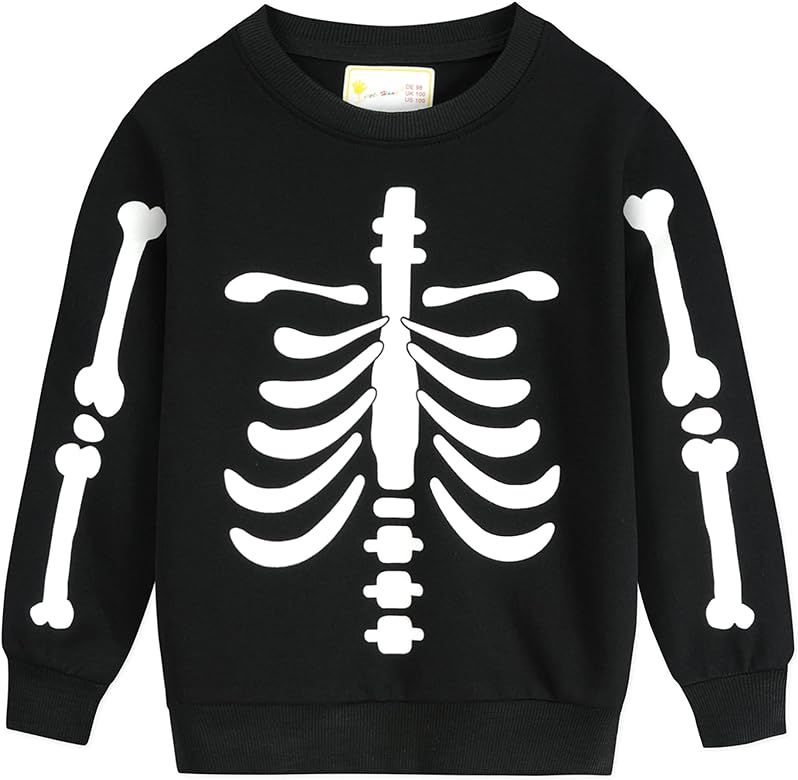 Toddler Boys Girls Sweatshirt Halloween Pumpkin Shirt Long Sleeve Glow in Dark Skeleton Tops | Amazon (US)