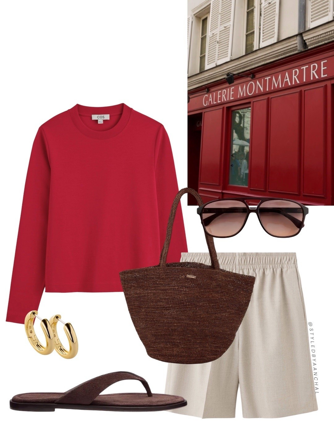 Red long sleeve t shirt



Cos
Red t shirt
& other stories 
Beige shorts
Brown sandals

#LTKsummer #LTKstyletip #LTKpetite