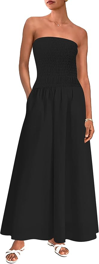 PRETTYGARDEN Women's Strapless Wedding Guest Dresses 2025 Summer Trendy Elegant Smocked Tube Top ... | Amazon (US)