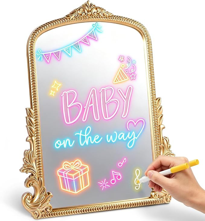 16"x20" Vintage LED Mirror Message Board, 3-in-1 Vanity Mirror with 7 Colors USB Powered Foldable... | Amazon (US)