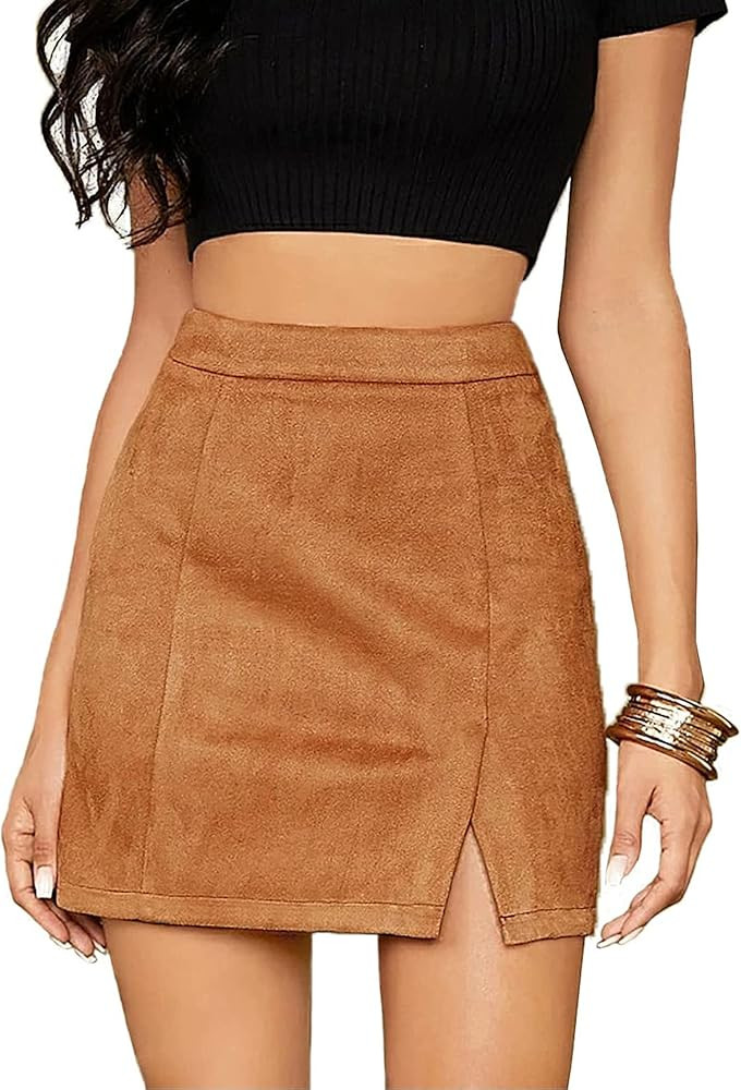Women's Faux Suede Mini Skirt Sexy Criss Cross Tight Bodycon High Waist Stretch Short Mini Skirt | Amazon (US)