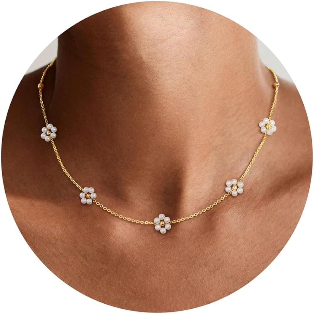 Ursteel Mothers Day Gifts, Cute Daisy Pearl Necklace for Girls 14K-Gold-Plated Clover Butterfly C... | Amazon (US)