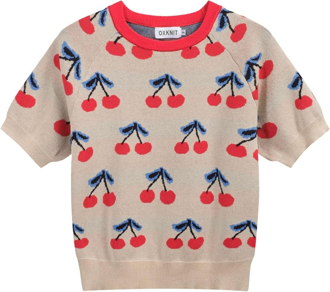 OXKNIT Women's Knitted T-Shirt, 1960s Mod Style Pattern Crewneck Cotton Short Sleeve Tops - Cropp... | Amazon (US)