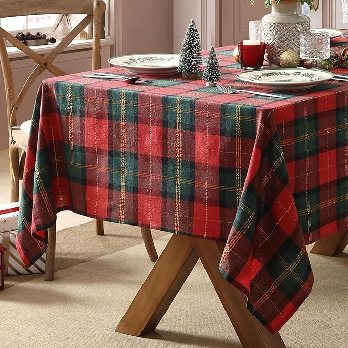 Home Bargains Plus Dancer Plaid Fabric Tablecloth, 52 x 70 Inch Rectangle, Red and Green Holiday ... | Amazon (US)