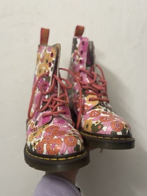 Dr. Martens Women's Floral Leather Lace-Up Combat Boots Pink Yellow Multicolor 7 | eBay US