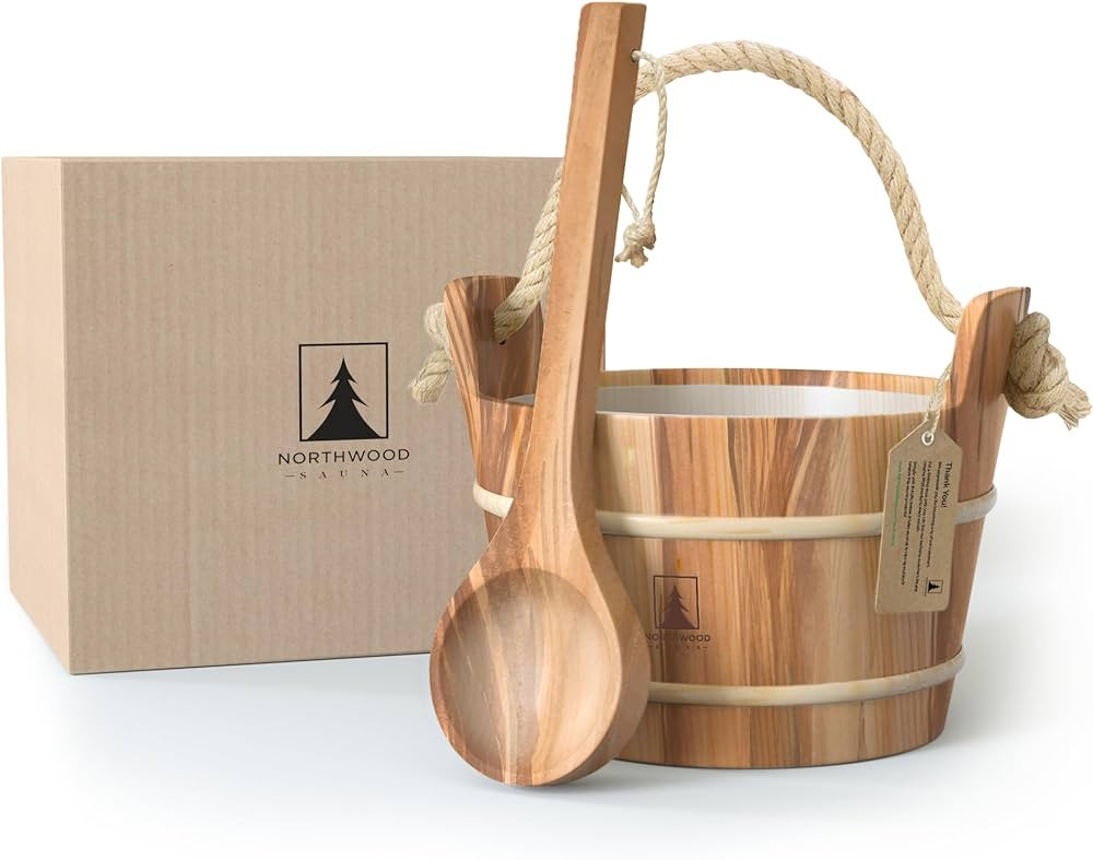 Sauna Bucket and Ladle Set - Handmade from Canadian Red Cedar Wood - Natural Rope Handle - 1 Gall... | Amazon (US)