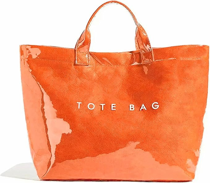 Lushandy PVC Tote Bag Women's Letters Print Large Kraft Paper Carry All Bag Top Handle Clear Hobo... | Amazon (US)