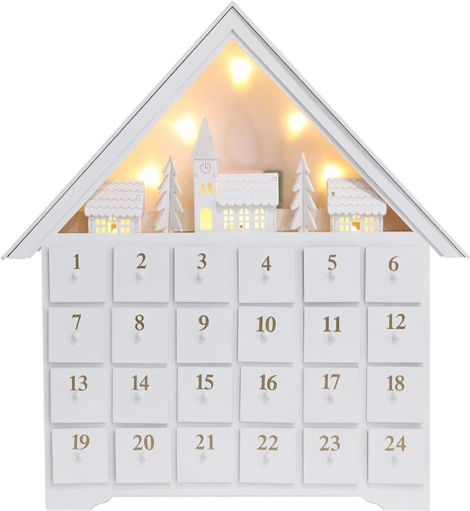 PIONEER-EFFORT White Christmas Wooden Advent Calendar House with Large Drawers for Adults Kids Ch... | Amazon (US)