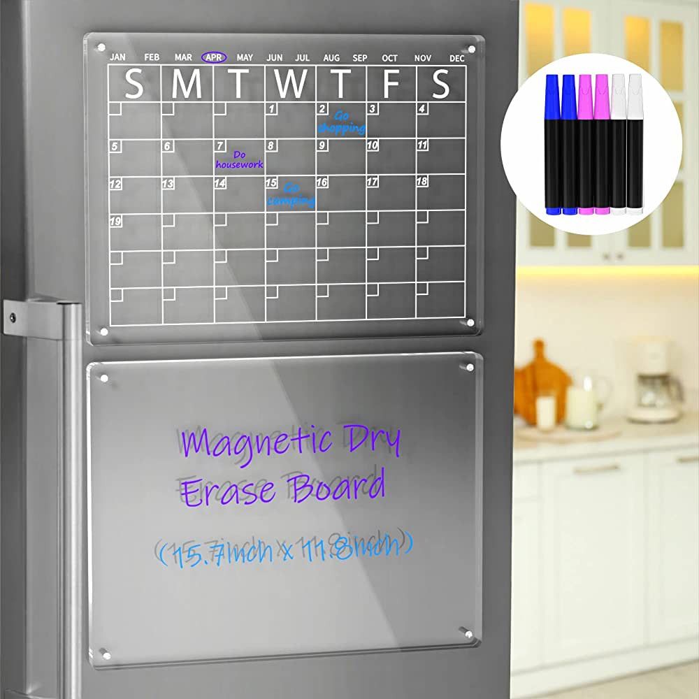 AITEE Acrylic Magnetic Dry Erase Board and Calendar for Fridge, Clear Set of 2 Dry Erase Board Ca... | Amazon (US)