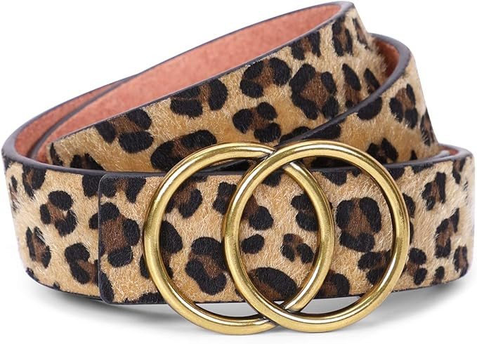 Womens Leopard Belt SANSTHS Ladies Leopard Print Leather Waist Belt for Jeans Pants | Amazon (US)