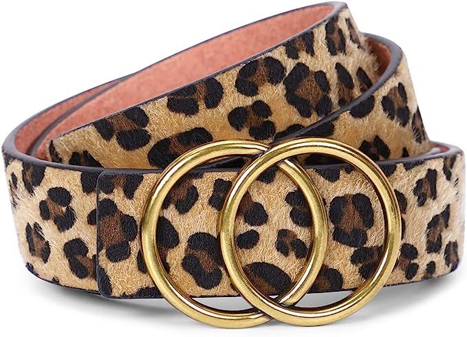 Womens Leopard Belt with Removable Gold Double Ring Buckle for Jeans by SANSTHS | Amazon (US)