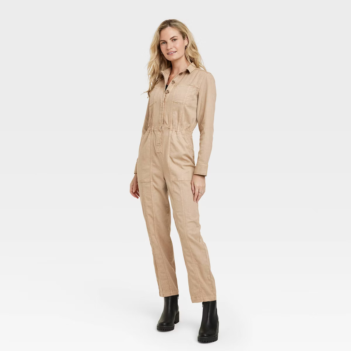 Women's Button-Front Coveralls - Universal Thread™ Tan 30 | Target
