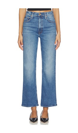 MOTHER Lil Petite High Waisted Bookie Sneak Jeans in Blue. - size 32P | Revolve Clothing (Global)