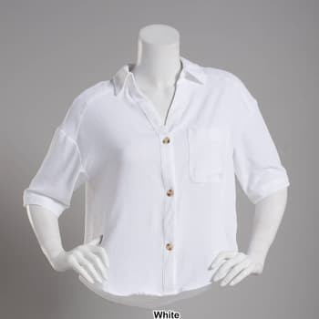 Juniors No Comment Short Sleeve Button Front Meet & Greet Shirt - Boscov's | Boscov's Department Stores