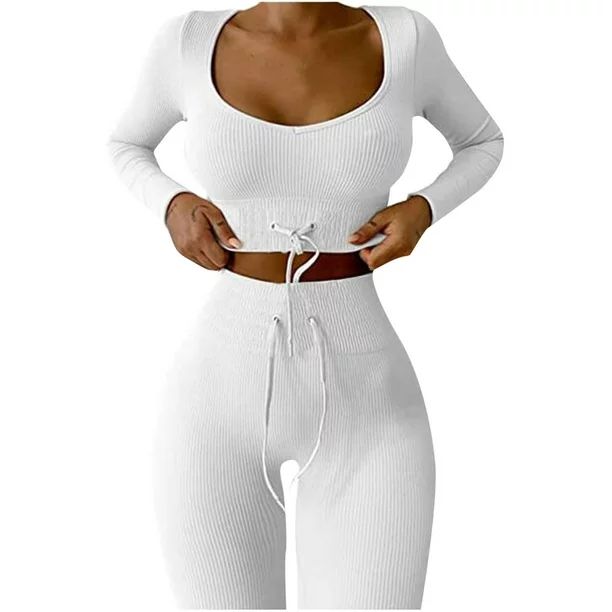 Dianli Fashion Workout Women Casual Solid Long Sleeve Tops Yoga Pants Set Leggings - Walmart.com | Walmart (US)