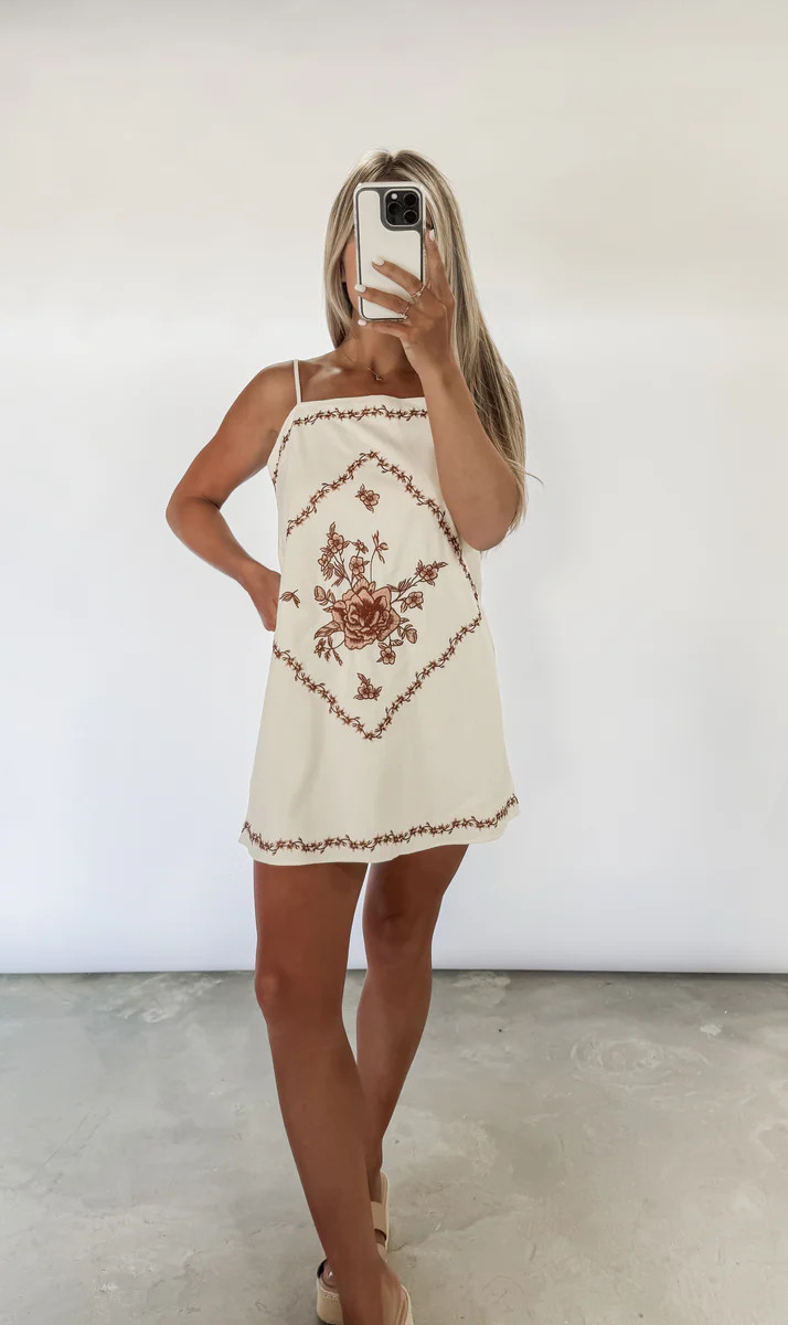 Punta Cana Calls Embroidered Linen Mini Dress | CK Squared Boutique
