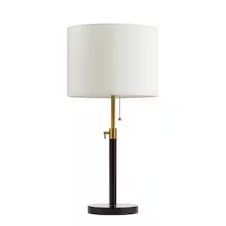 25 in. Black and Gold Metal Table Lamp with Beige Fabric Shade | The Home Depot