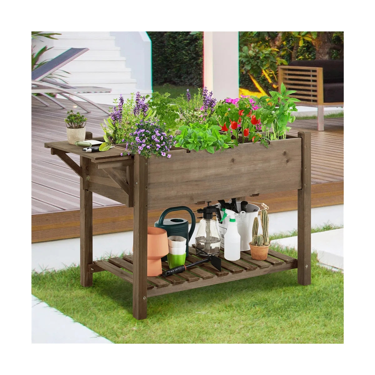 Aliaya Solid Wood Elevated Garden Bed Planter Box with Removable Grow Grids | Wayfair North America