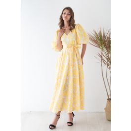 Divine Flower Vine Printed V-Neck Maxi Dress in Yellow | Chicwish