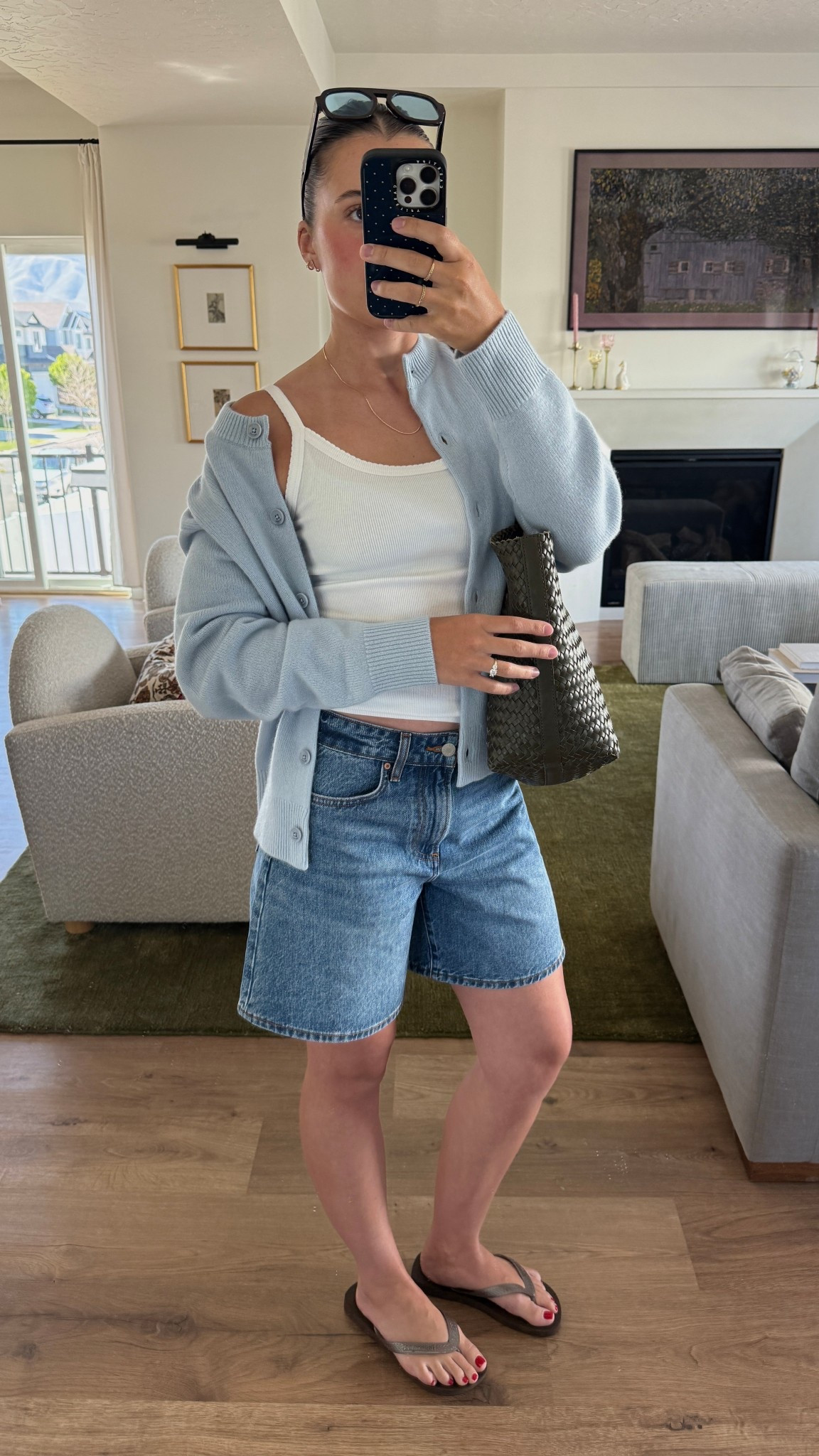 Cardigan is old aritzia! XS old navy tank + 26 denim forum shorts

#LTKootd