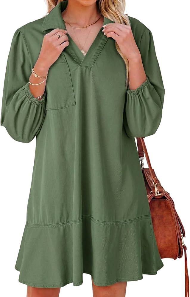 Dokotoo Denim Dress for Women Fall 3/4 Puff Sleeve Babydoll Jean Dress | Amazon (US)