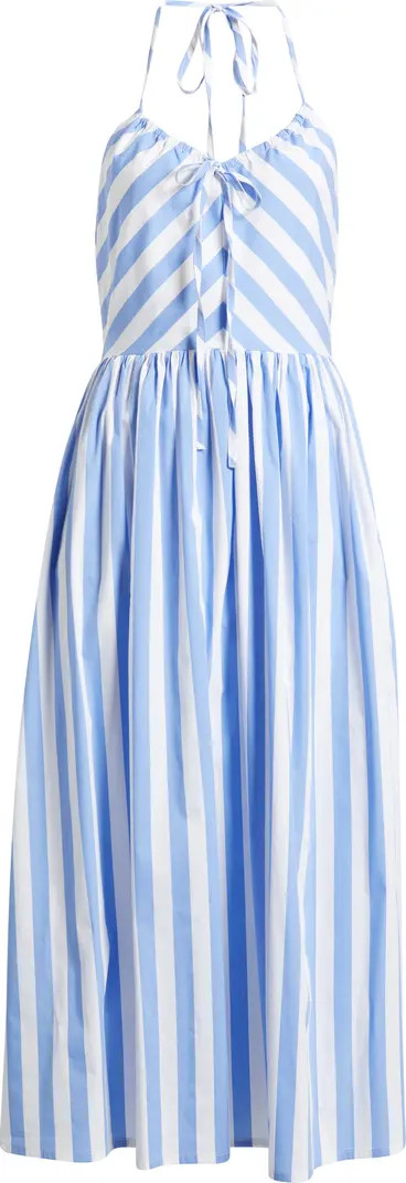 Stripe Halter Neck Cotton Blend Midi Dress | Nordstrom