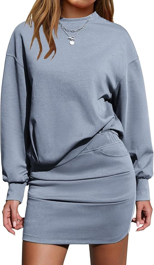 EXLURA Womens 2 Piece Skirt Sets Long Sleeve Mock Neck Sweatshirt Skort Matching Set Casual Airpo... | Amazon (US)