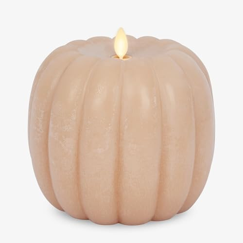 Luminara Tall Pumpkin Figural Flameless Flickering Moving Flame LED Candle (5.7" x 5.5"), Chalky Finish Real Unscented Wax, Time Function (Irish Cream) | Amazon (US)