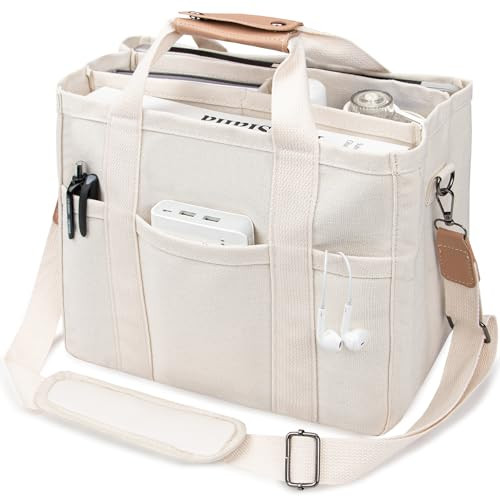 Canvas Tote Bag with Multi-Pocket for Women Large Crossbody Shoulder Handbag Everything Tote Bag ... | Amazon (US)