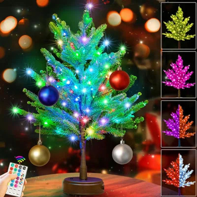 RGB Color Changing Mini Tabletop Christmas Tree - 28 Colors 80 LED Pre-lit with Remote & Hanging Balls, Home Party Xmas Decor | Wayfair North America