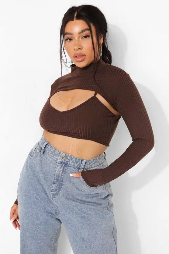 Plus Rib 2 In 1 Crop Top | Boohoo.com (US & CA)
