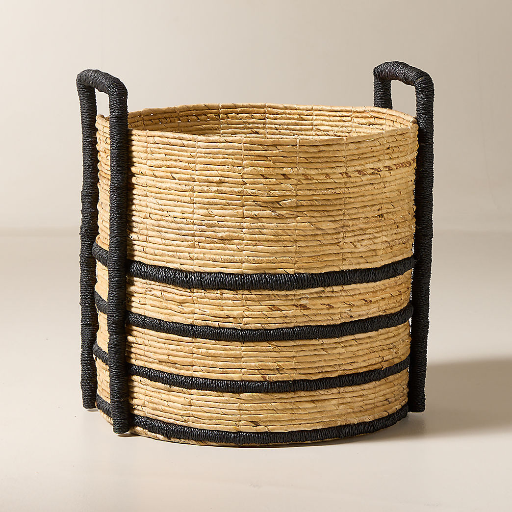 Aminah Woven Storage Basket with Black Handles Small + Reviews | CB2 | CB2